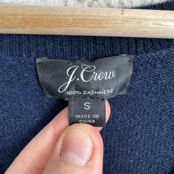 J Crew V Neck Sweater 100% Cashmere Navy Blue Women's Small Classic Preppy - Picture 3 of 7